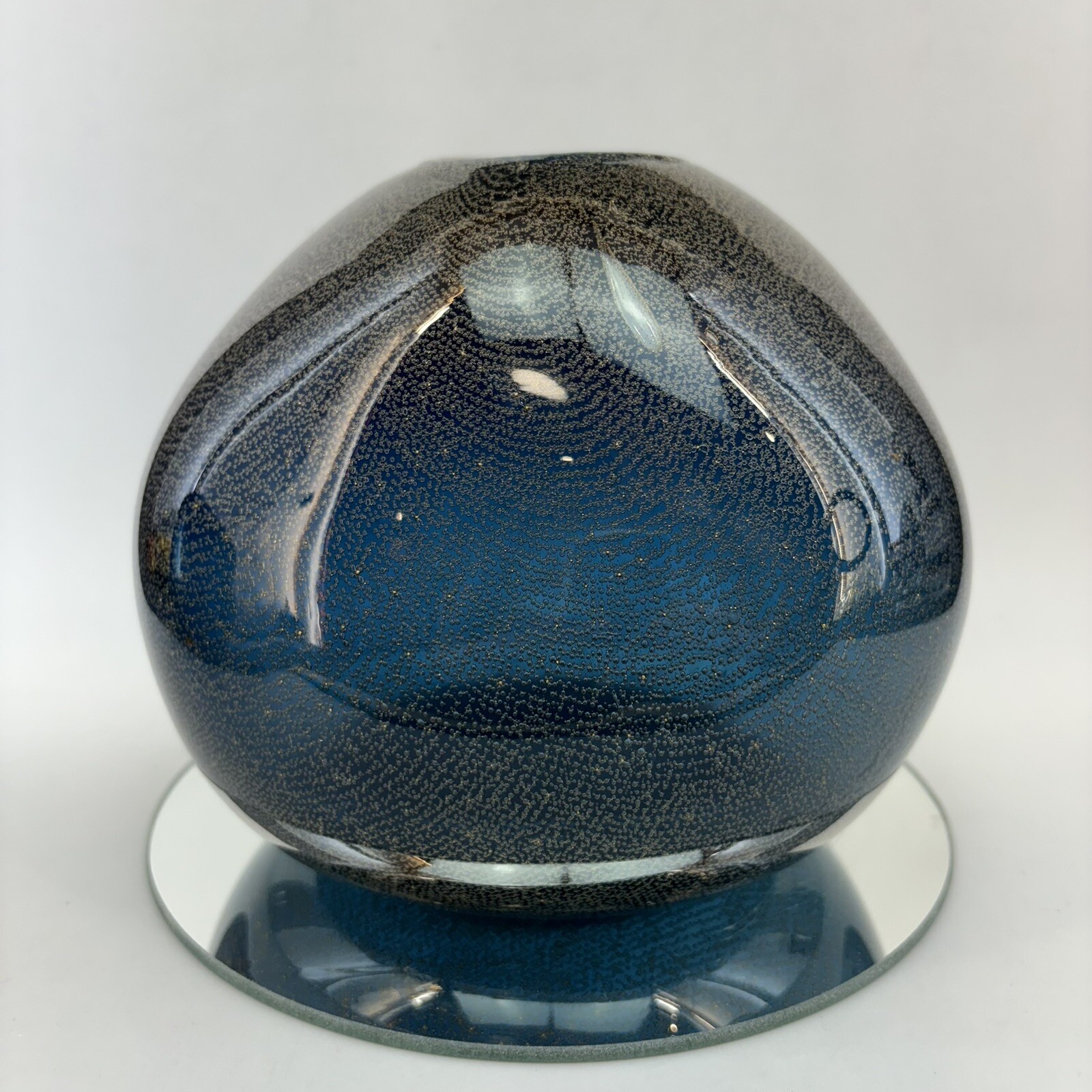 ONE ONLY Torre Tagus 6” Biomorphic Blue Silver Glass Vase Brutalist Organic