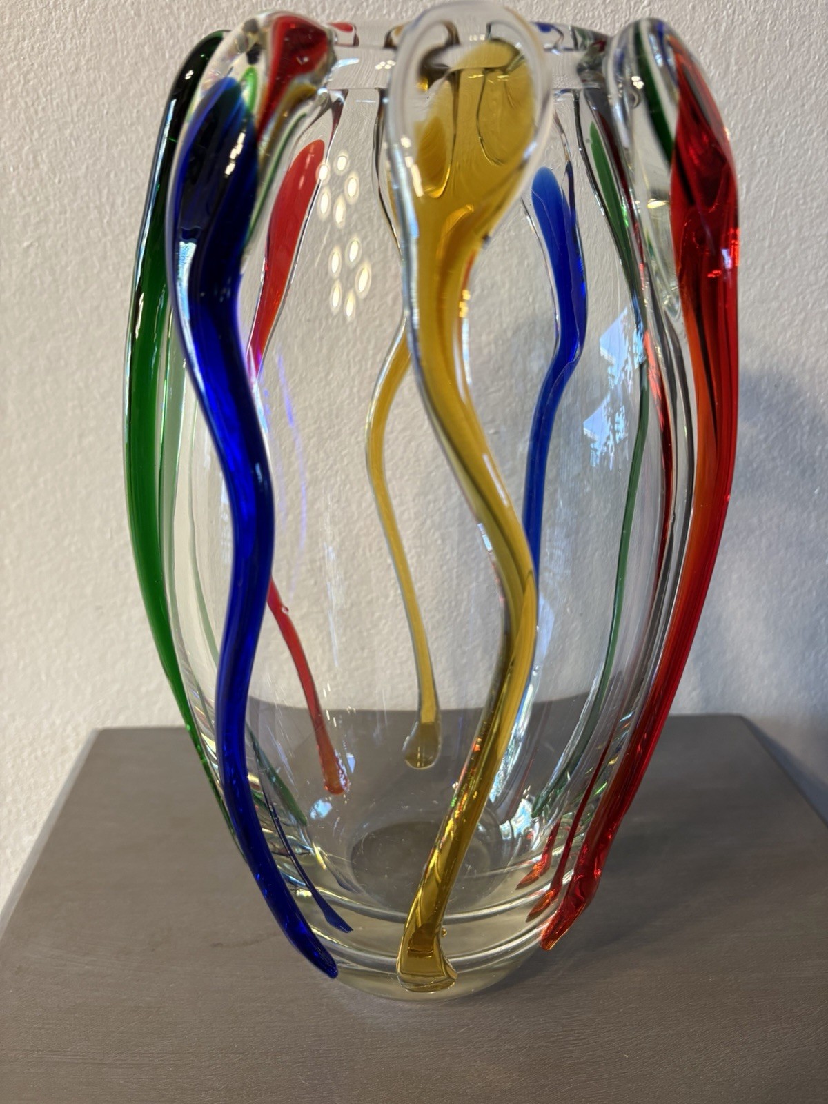 Design Guild Poland Turino Multicolor Hand Blown Heavy Art Glass Vase 11.5