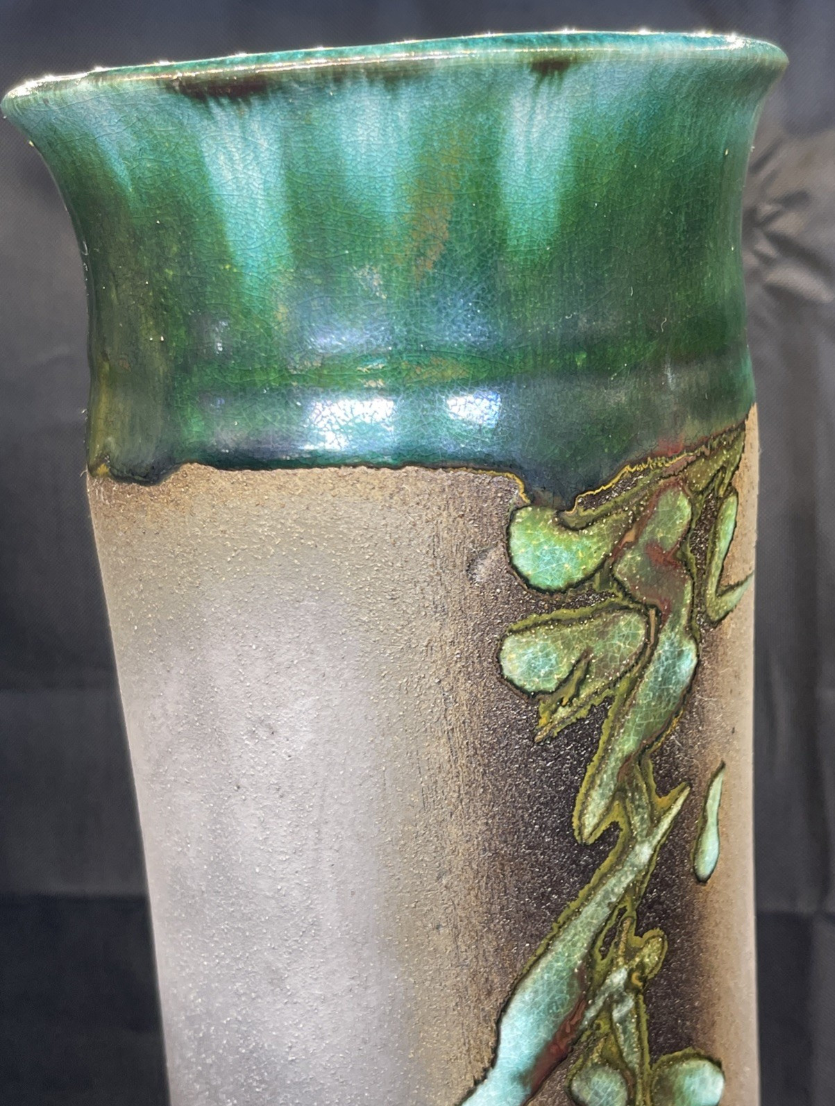 Signed Evans Vase Raku Studio Art Pottery Abstract 11.45″ Signed # 273