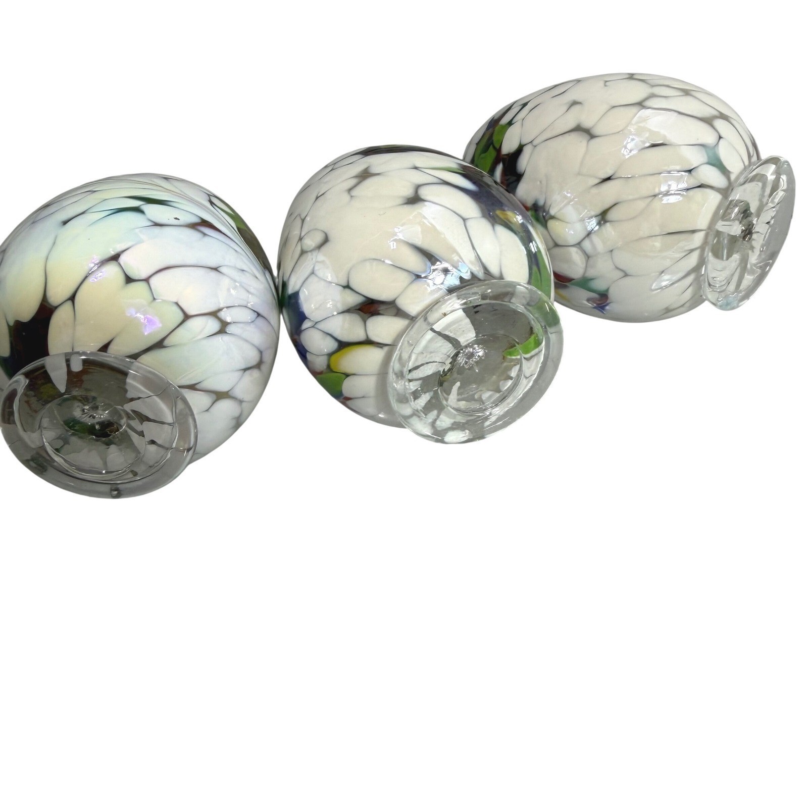 Anwa Glass Glassworks Handmade Poland Glass Easter Eggs White Confetti Set of 3