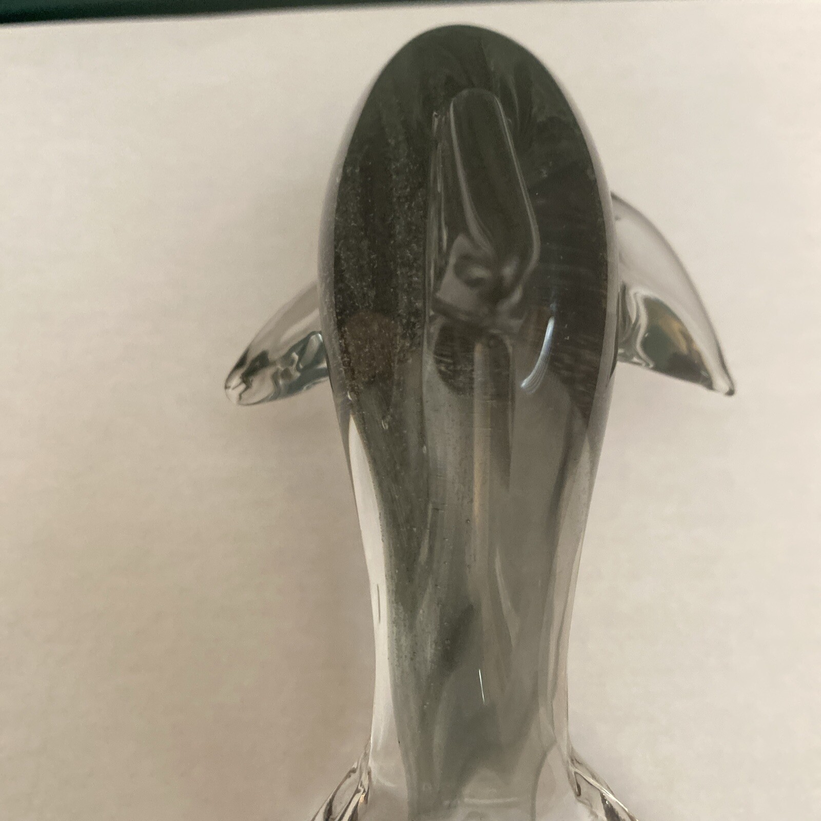 Vtg Art Glass Dolphin Paperweight Clear Blue & Gray Hues Hand Blown Figurine