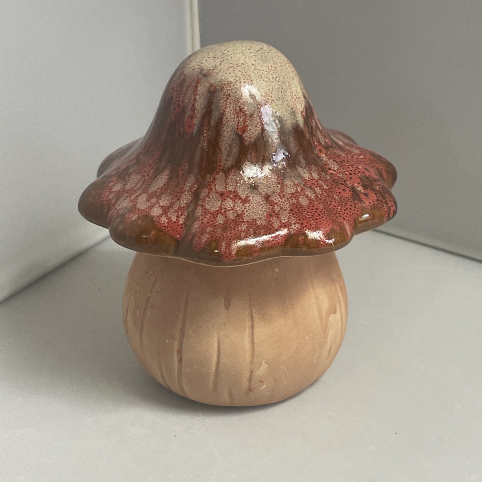 Vintage Drip Glaze Ceramic Mushroom Brown Toadstool Fairy Garden Fantasy 4 Inch