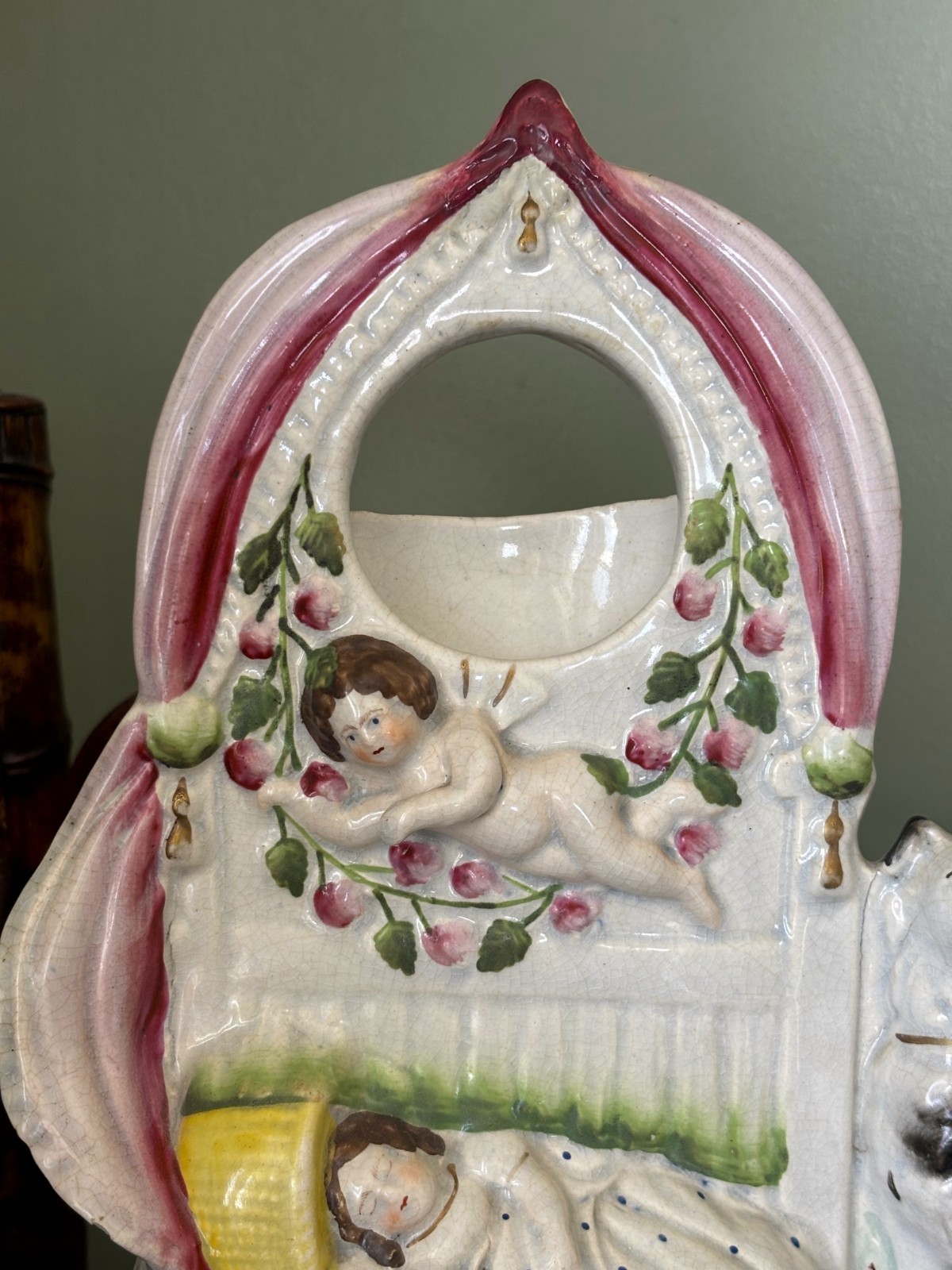 C1860 Antique Staffordshire Gelert Dog Watch Holder #2