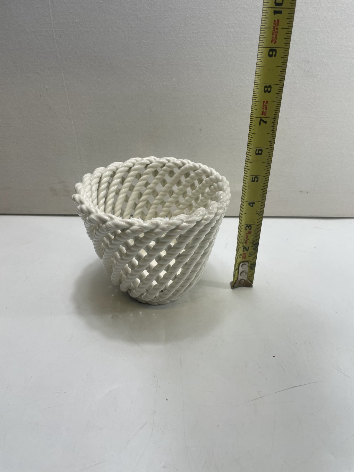 Vintage Spanish Pottery Woven Basket Pot White Braided Ceramic Home Decorative