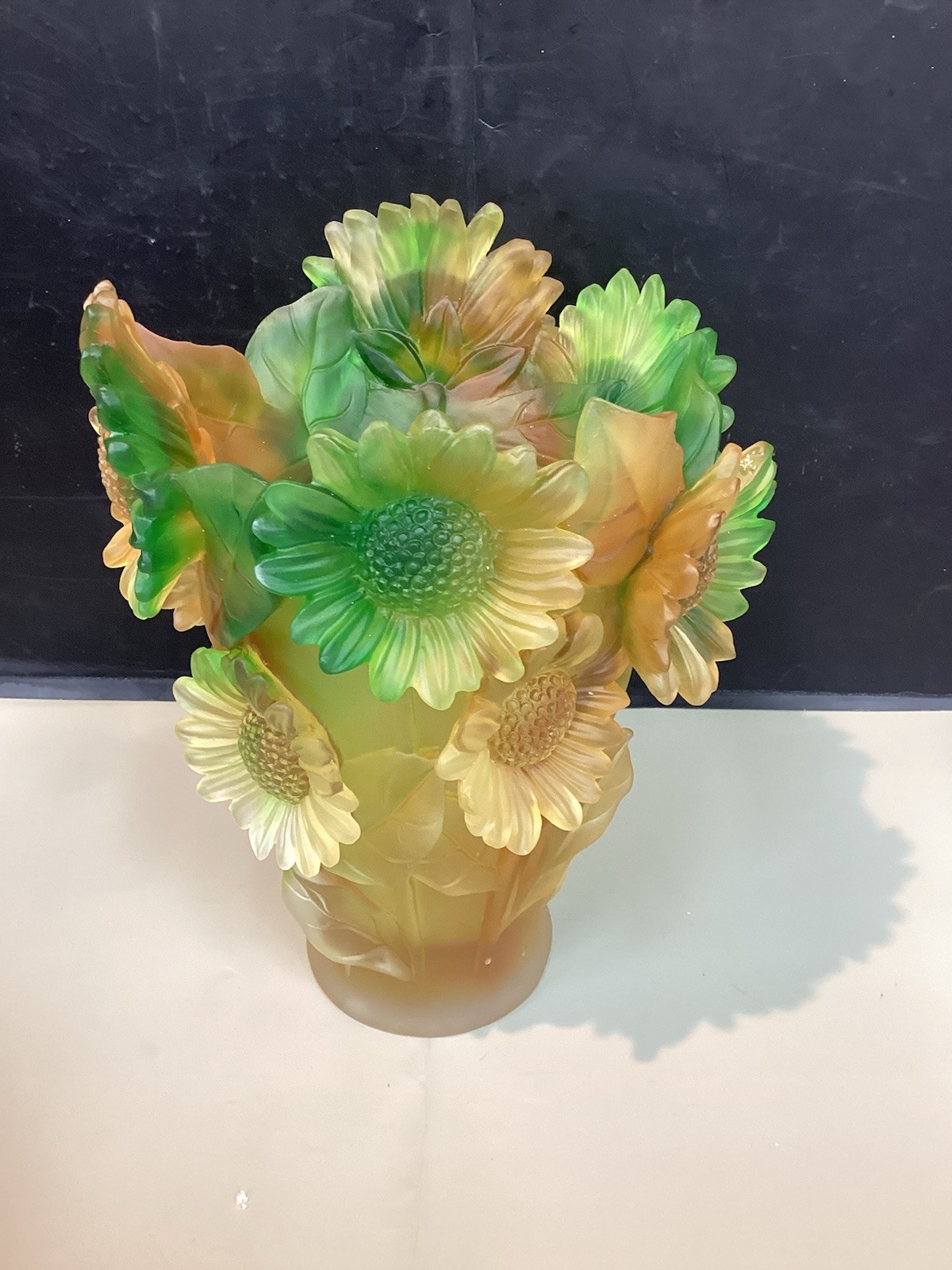 compatible with Nancy Daum Sunflower Xl Crystal Vase H9” Heavy Art Glass