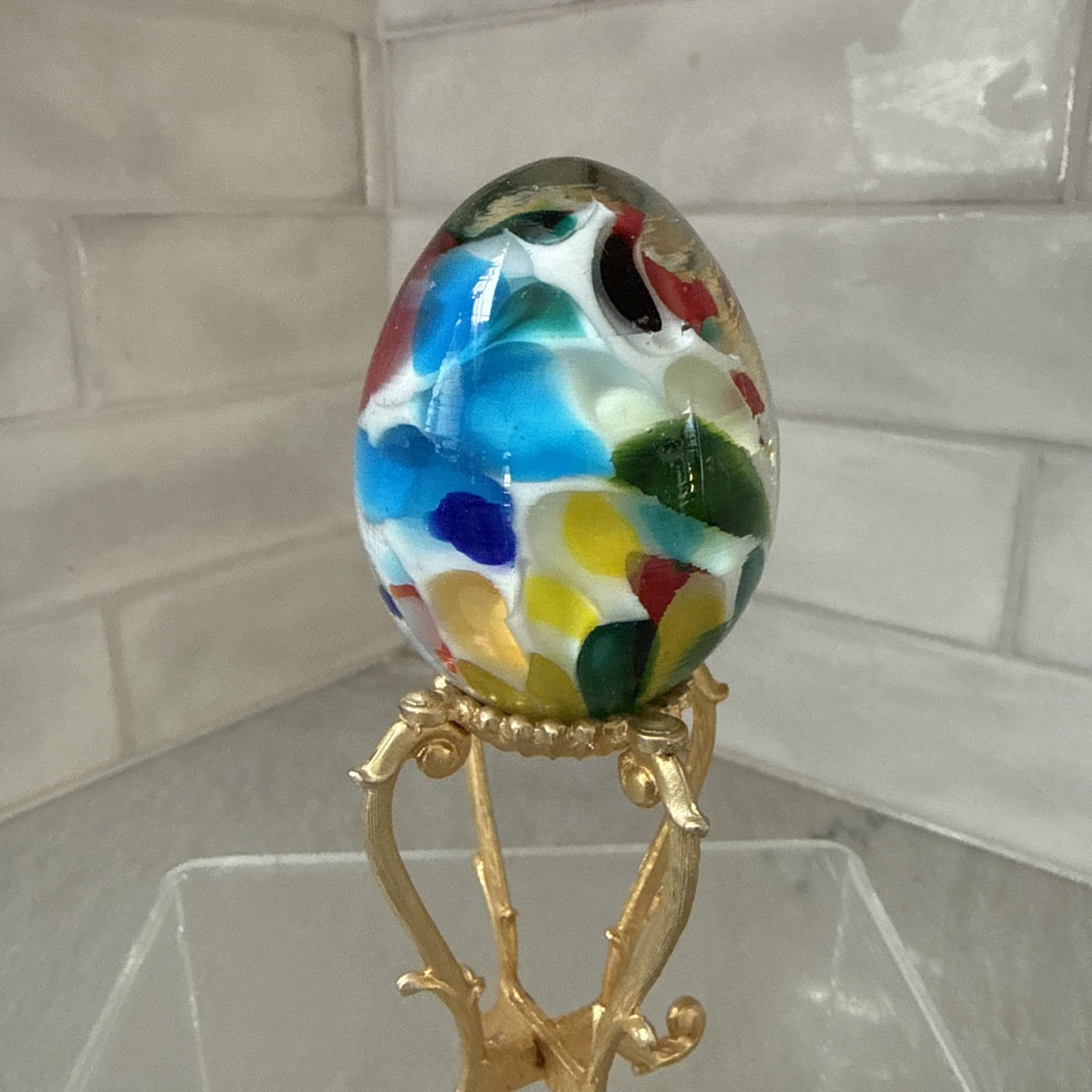 Vintage Venetian Art Glass Hand Blown Egg Paperweight Made in Italy Easter Egg