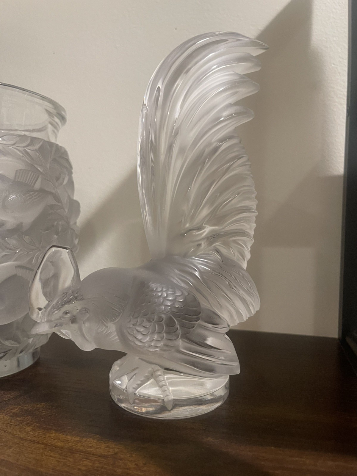 Lalique Coq Nain Rooster Frosted Crystal Bird 8″ Tall Figurine Paperweight