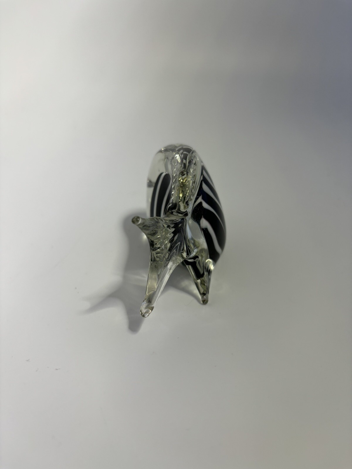 Art Glass Black, White & Clear Striped Angel Fish Paper Weight Figurine