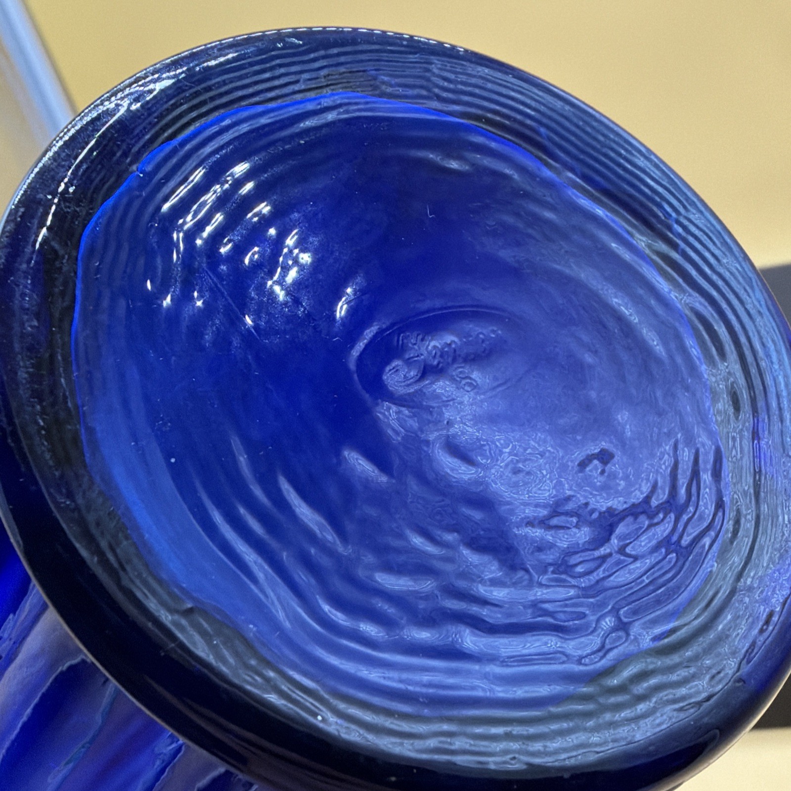 Vintage Fenton Cobalt Ribbed 3 Crimp Vase RARE 11” Tall