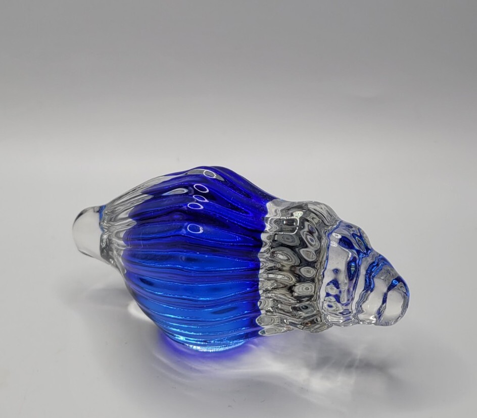 Continental Creations Blown Glass Blue Sommerso Conch Shell Paperweight • 4″