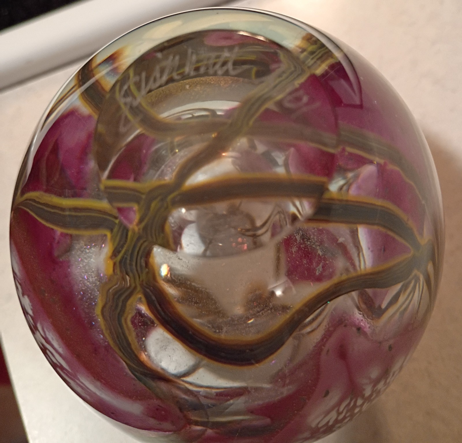 Gorgeous 3 Flowers & Vines 2001 Robert Eickholt Art Glass Perfume Bottle