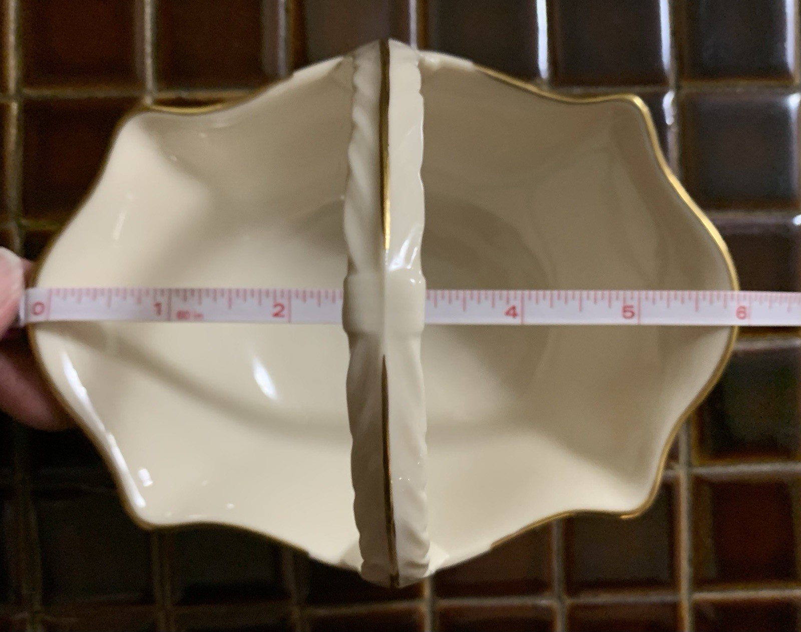 LENOX Nice Porcelain Trinket Basket. Made In The USA. Approx 6 x 4 Inches.