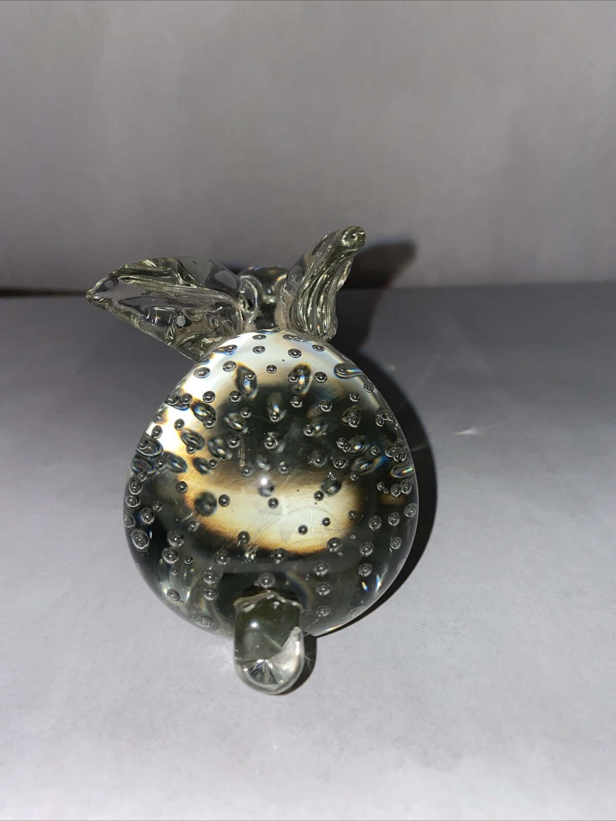 Clear Glas Bunny Paperweight Controlled Bubbles Art Glass Figurine Easter 5×2.5″
