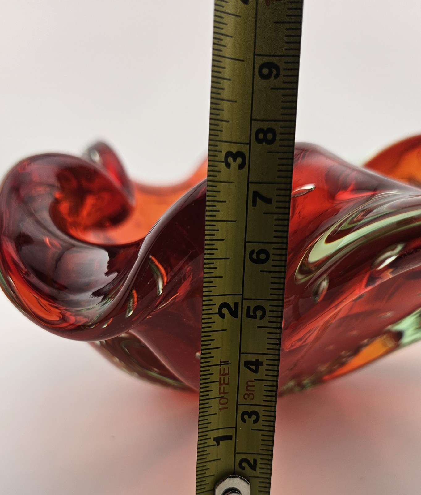 Gorgeous Murano Vintage Free Form Art Glass Dish Ashtray 7″ Red/Green Beauty.