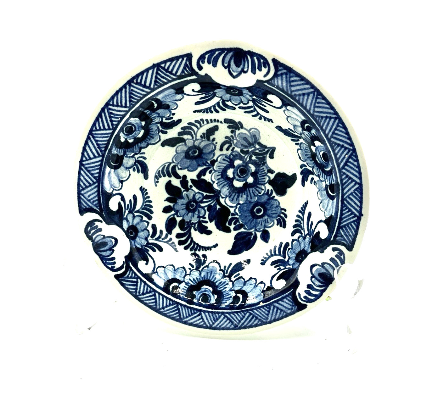 Vintage Delft Blue Ashtray Floral Motif 5 1/2 inches Round Signed