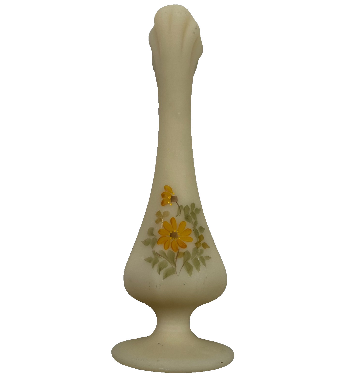 VTG 8″ Fenton Floral Custard Glass Swung Vase Hand Painted Signed MCM