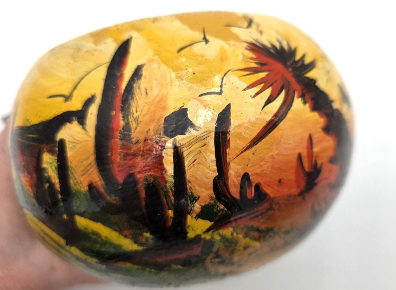 Hand Painted Mexican Pottery Planter Desert Landscape Cactus Signed VTG
