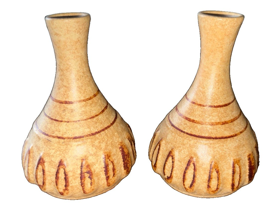 VTG 1960’s Pottery 4.5” MCM Pottery Bud Vase Pair-Artist Signed USA