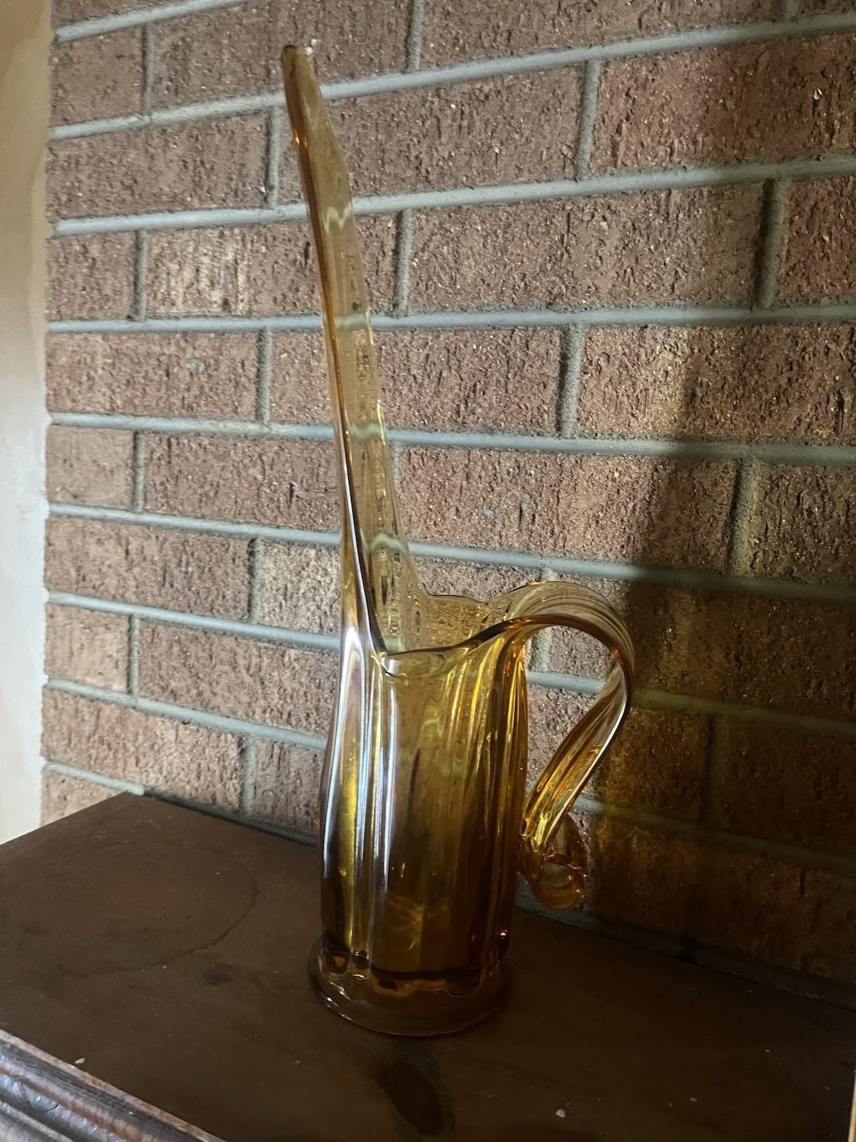 LE Smith Swung Glass Ewer Vase Pitcher Amber/Honey MCM Vintage