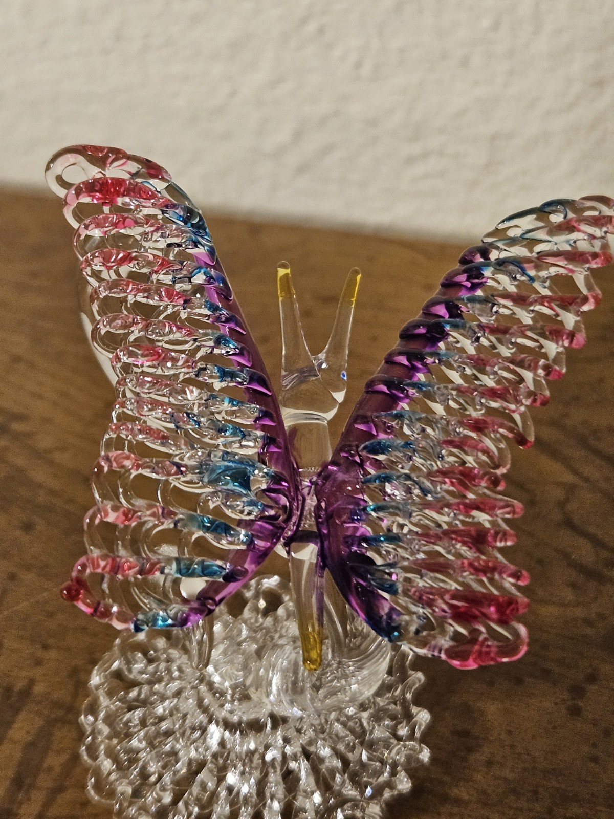 Hand Blown Glass Multicolor Butterfly On Pedestal 3″x2″ NO BOX
