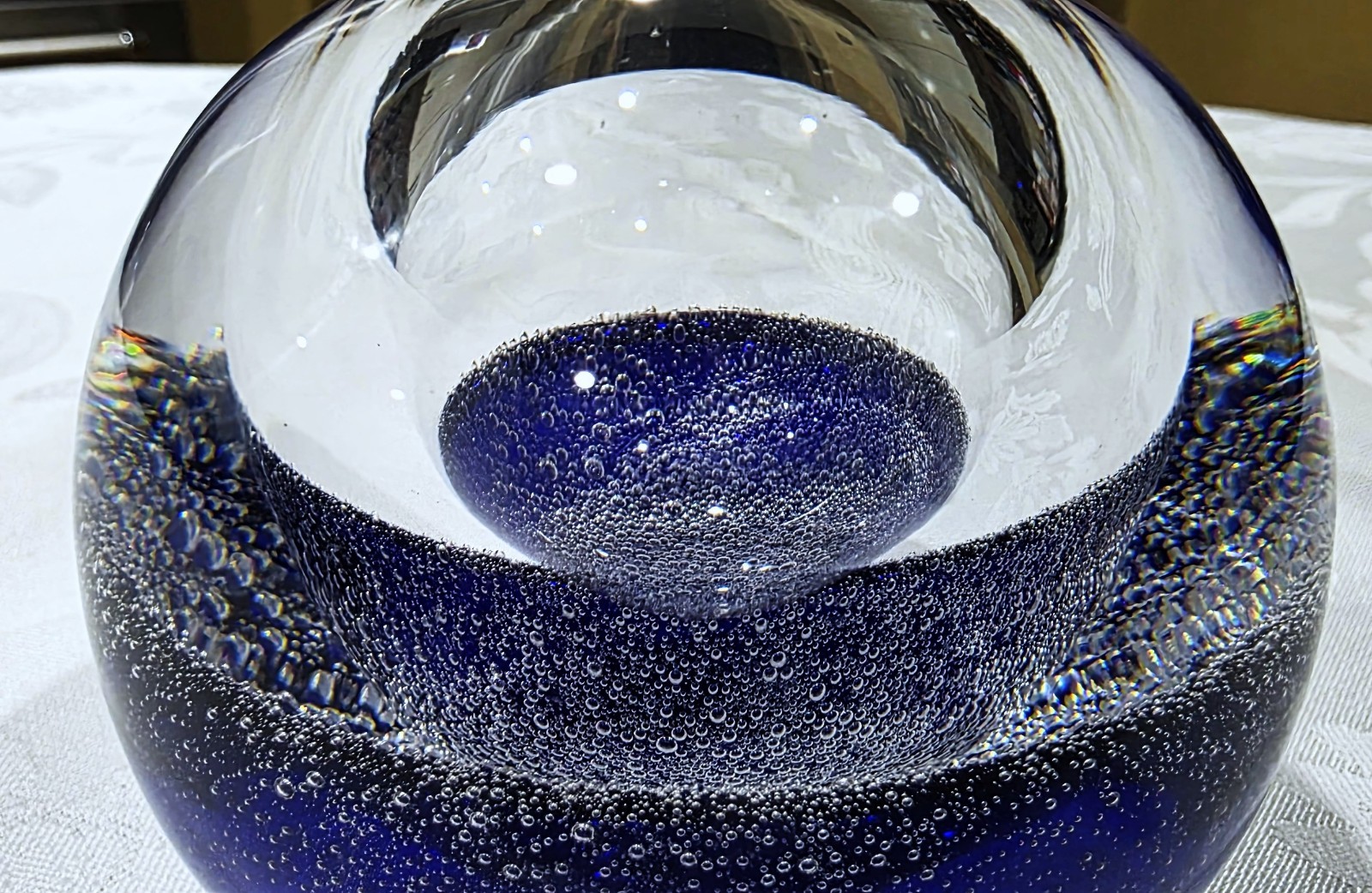 Royal Limited Crystal Poland Cobalt Blue Paperweight Pen Holder Random Bubbles