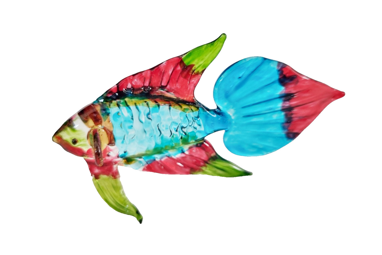 Thai Betta Fish Figurine Glass Hand Blown Murano Style Fighting Decor Red 3″
