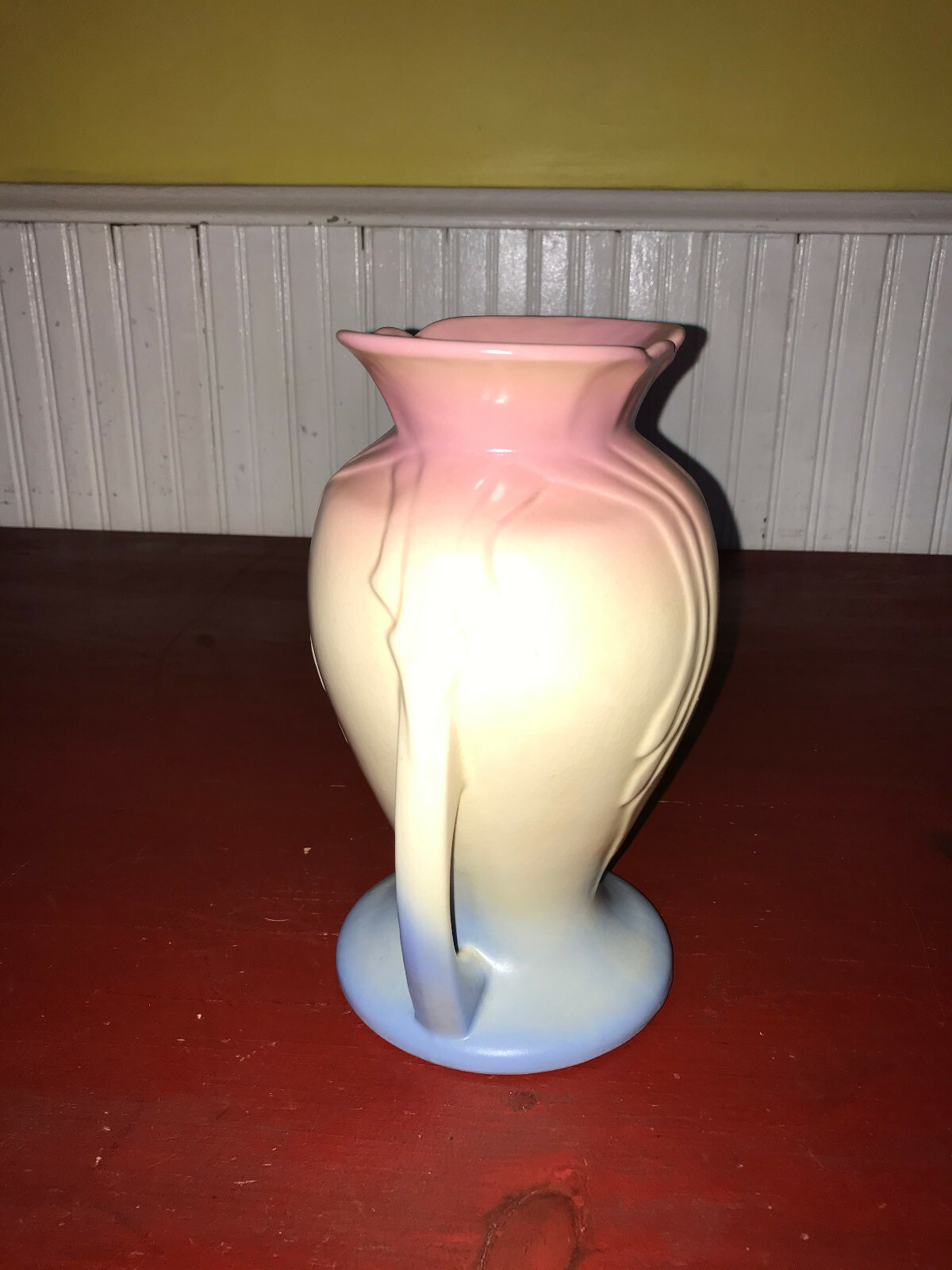 Vintage Hull USA Art Pottery Pink White & Blue Vase