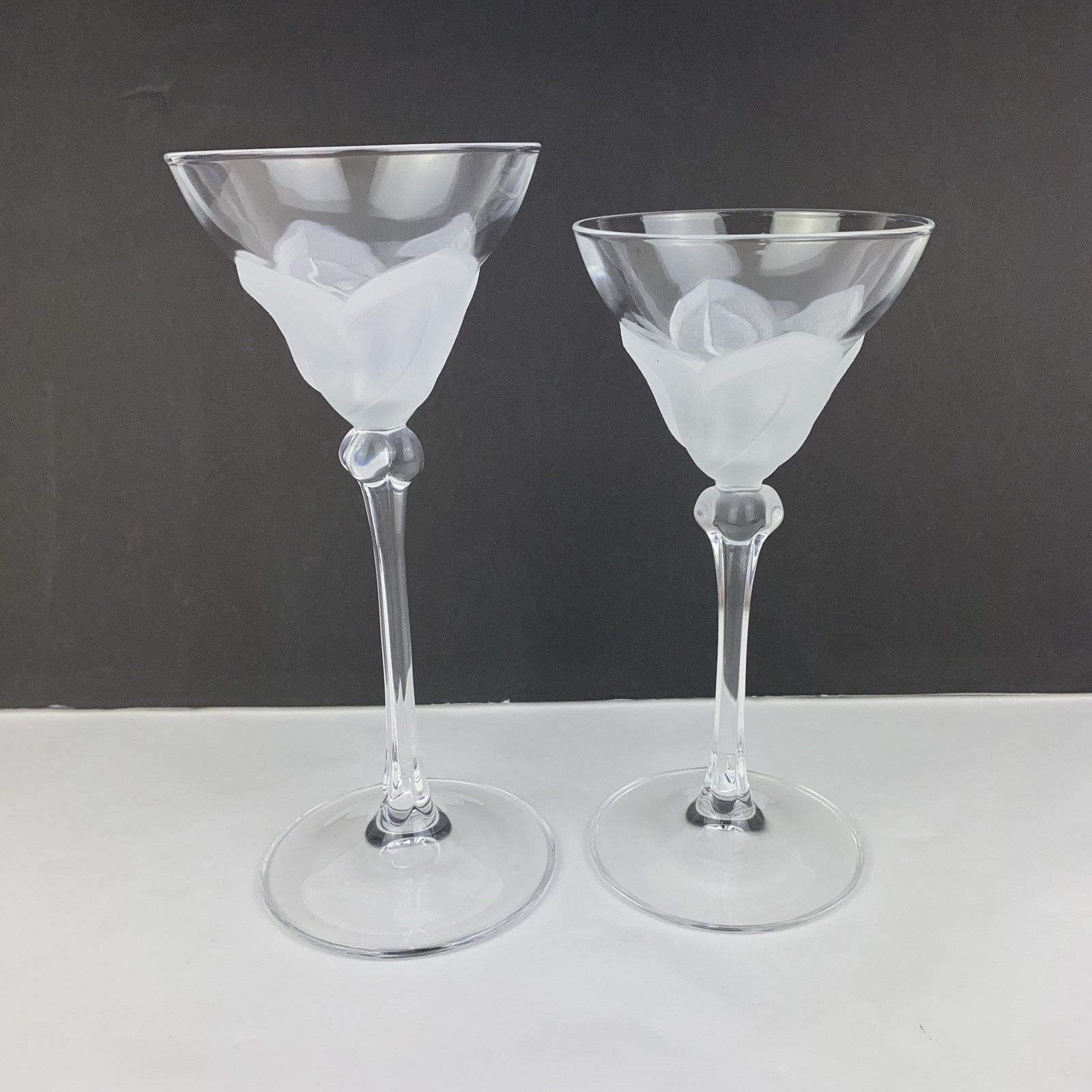Cristal D’Arques Durand Florence Set of 2 Crystal Frosted Clear Candlesticks HTF