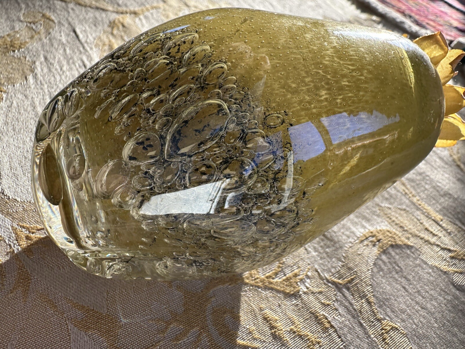Hand Blown Studio Golden Silver Bubbles Art Glass PAPERWEIGHT Vase Unique