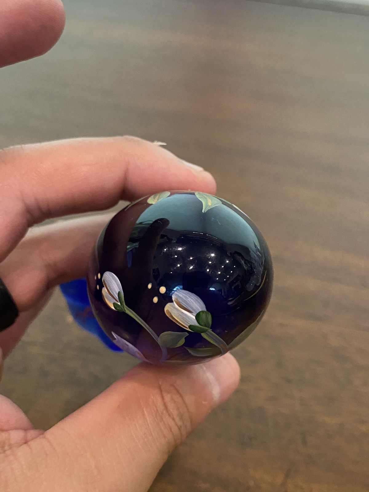 VTG FENTON Cobalt Blue PAINTED BIRD & FLORAL LTD ED #257/3000 Glass Egg 3.75″H