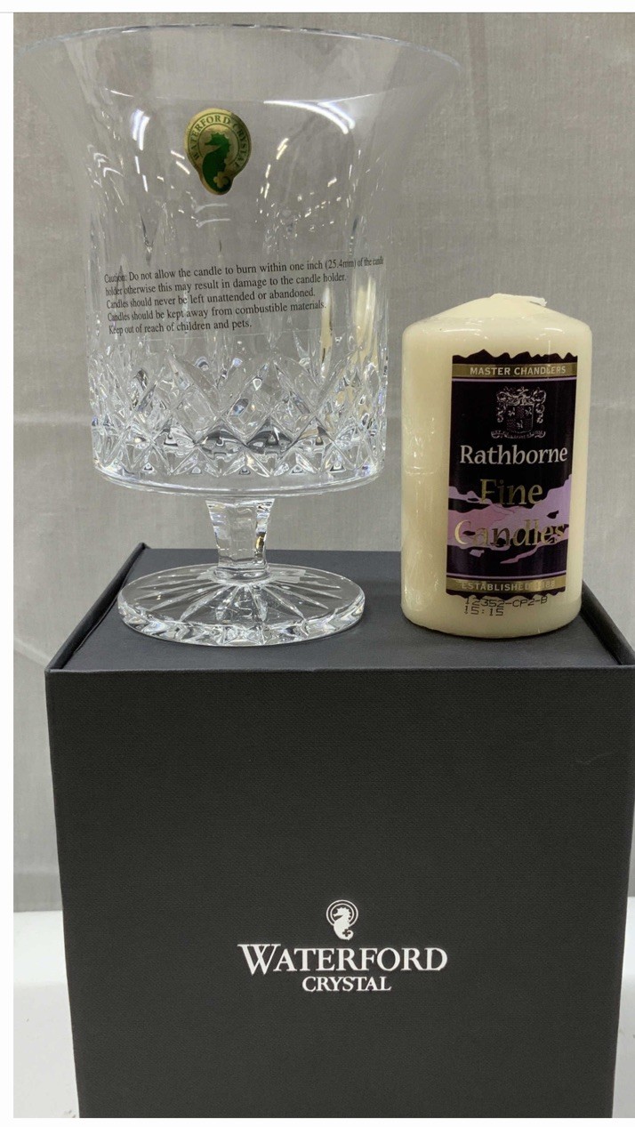 Waterford Lismore Pierce Open Footed Hurricane Candle Holder Vase 6.5″ New N Box