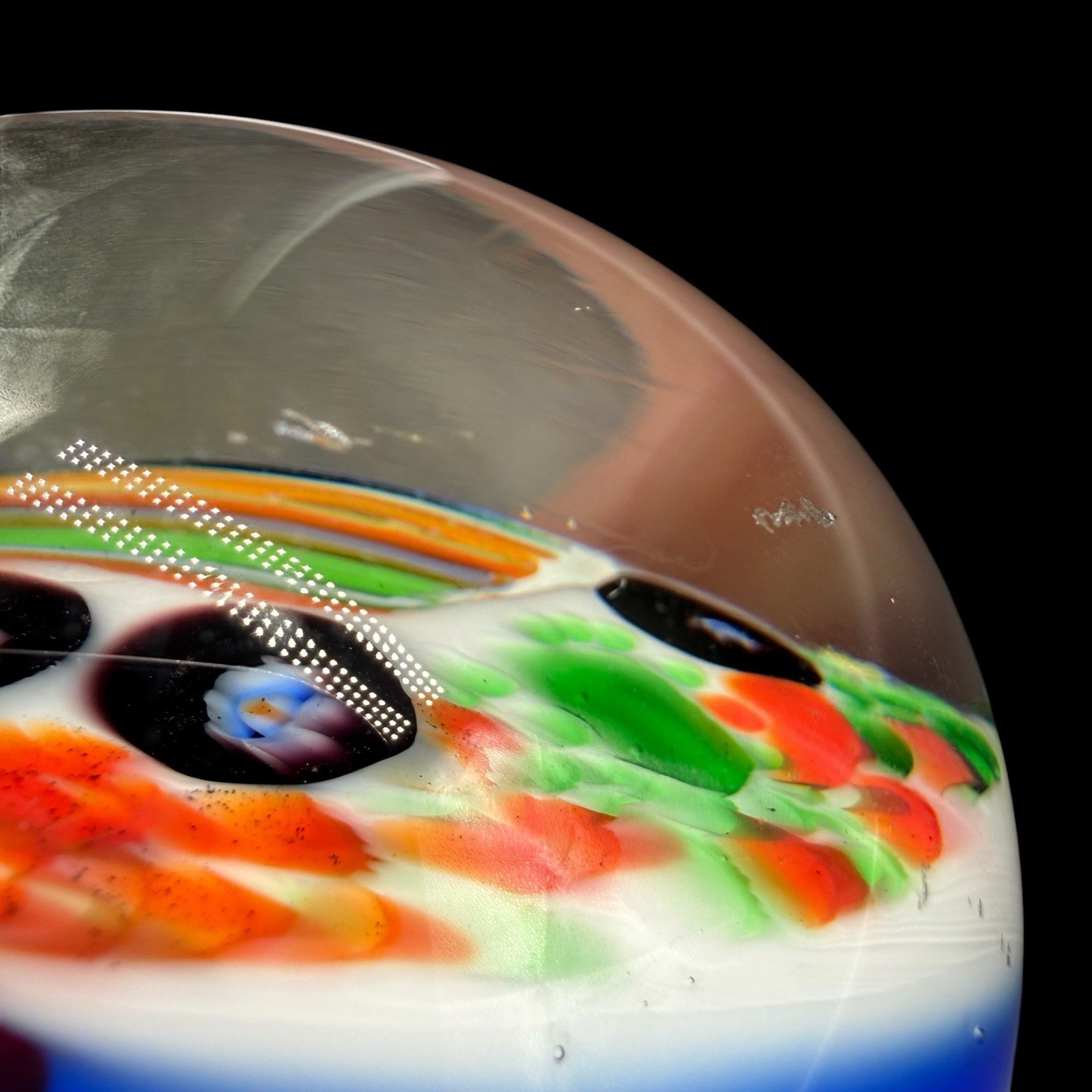 ICET Arte De Murano Art Glass Paperweight Scramble Millefiori Blue White 3” Read