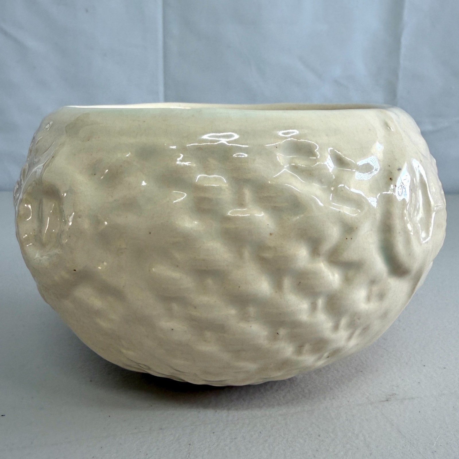 Vintage Nelson McCoy Basketweave Hanging Planter Ivory Pottery Bowl 5in 1930s