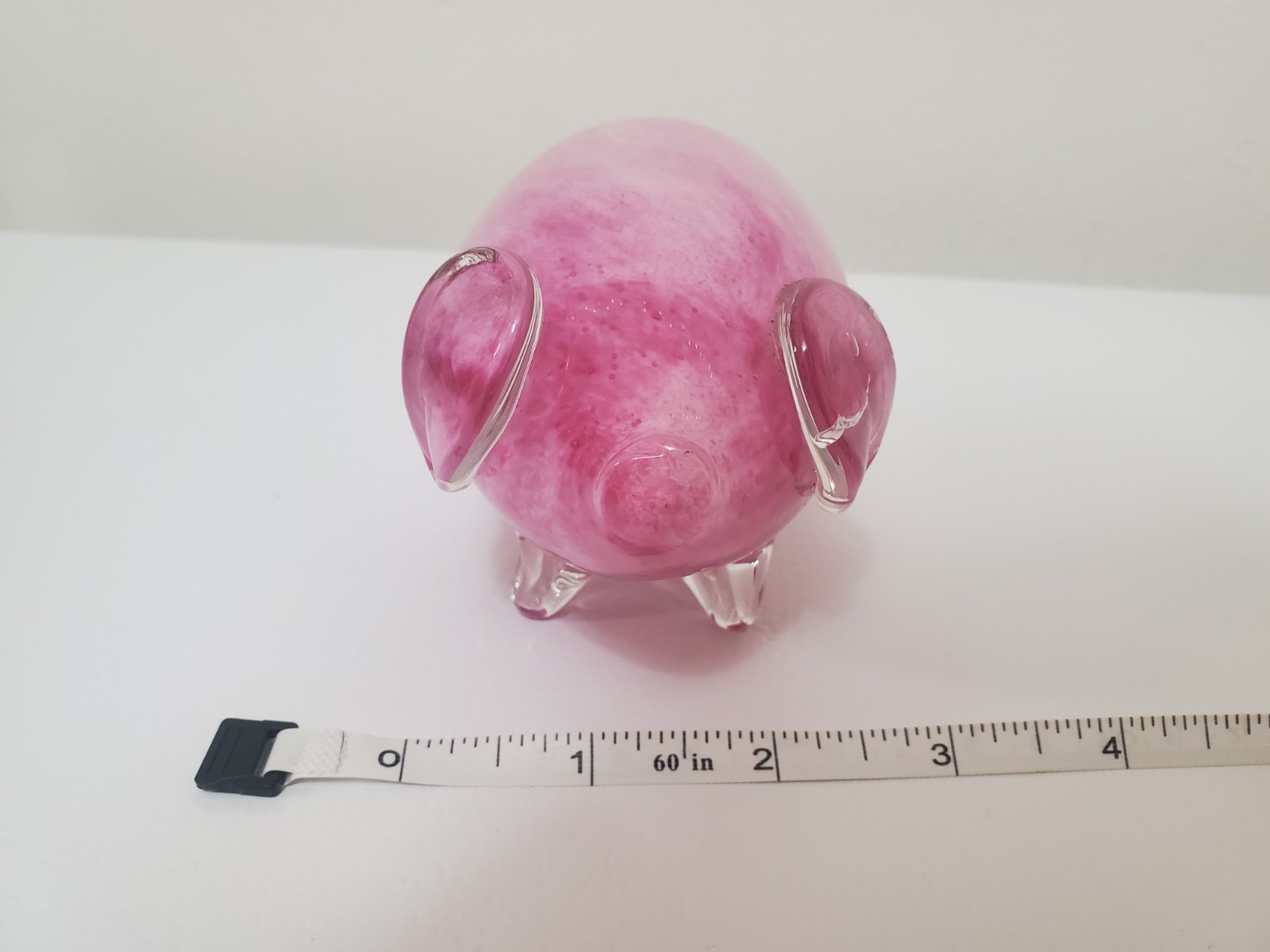 Pink Marbled Hand Blown Glass PIG Paperweight 4.5” Long