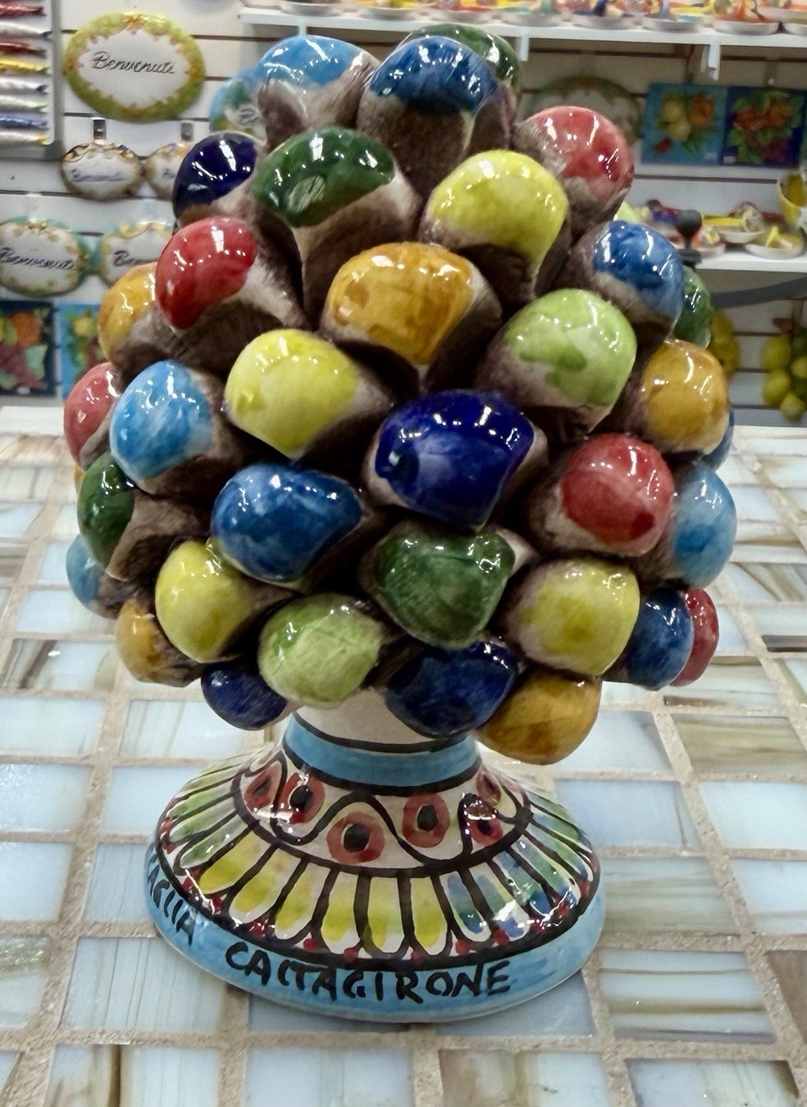 Caltagirone Sicily 4,1/2’’ Pine Cone Made And Painted by Hand in Italy
