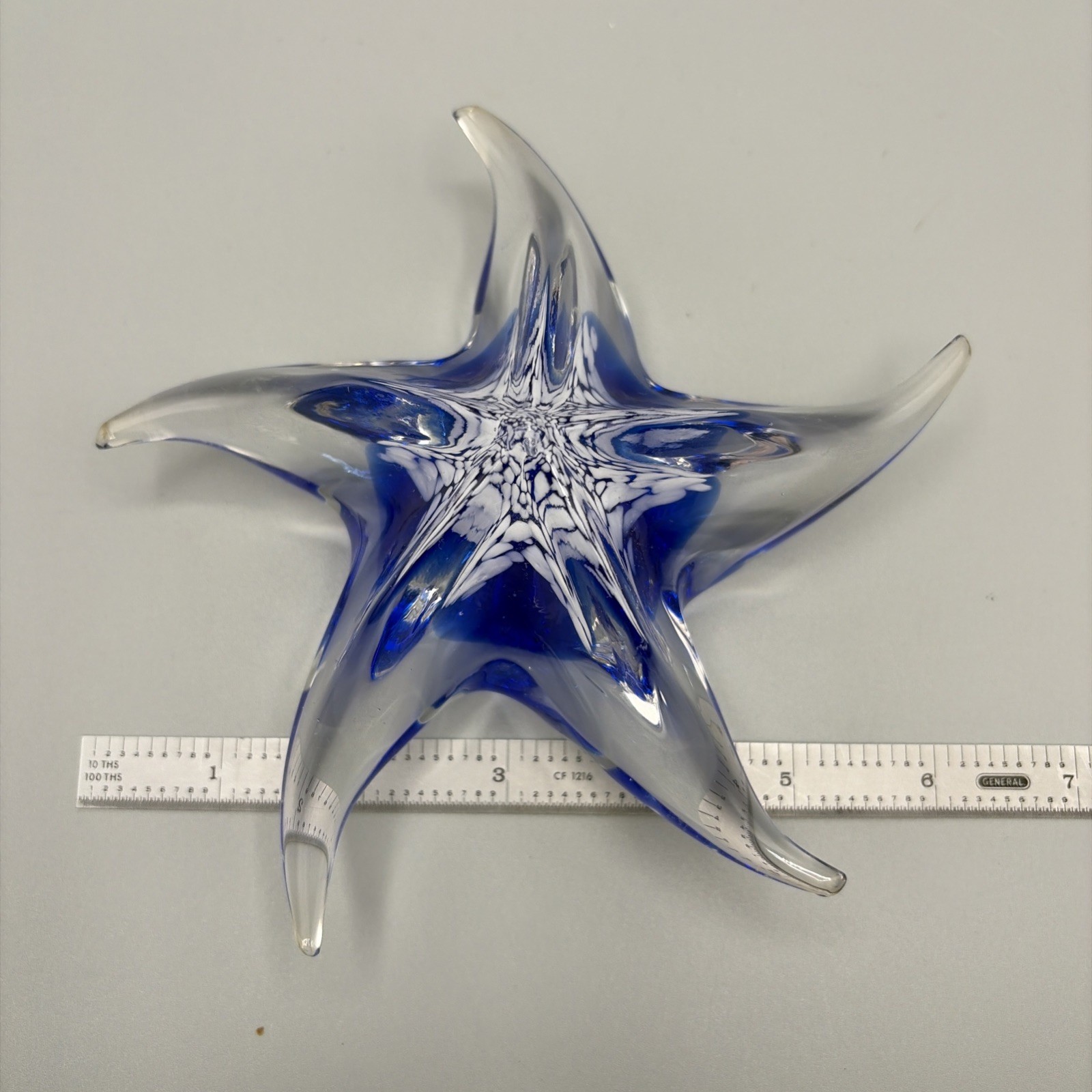 Glass Starfish Paperweight Swirl Vintage glass Blue-clear 6″ Murano style