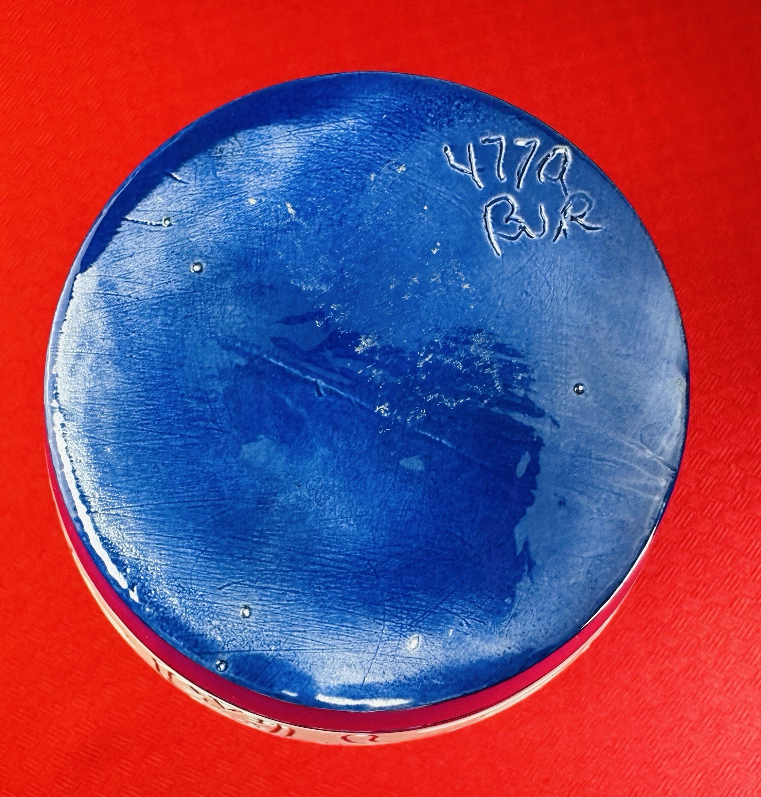 Vtg Egyptian Revival Blue Ceramic Vase Hand-Painted Hieroglyphs 10” BUR 4779