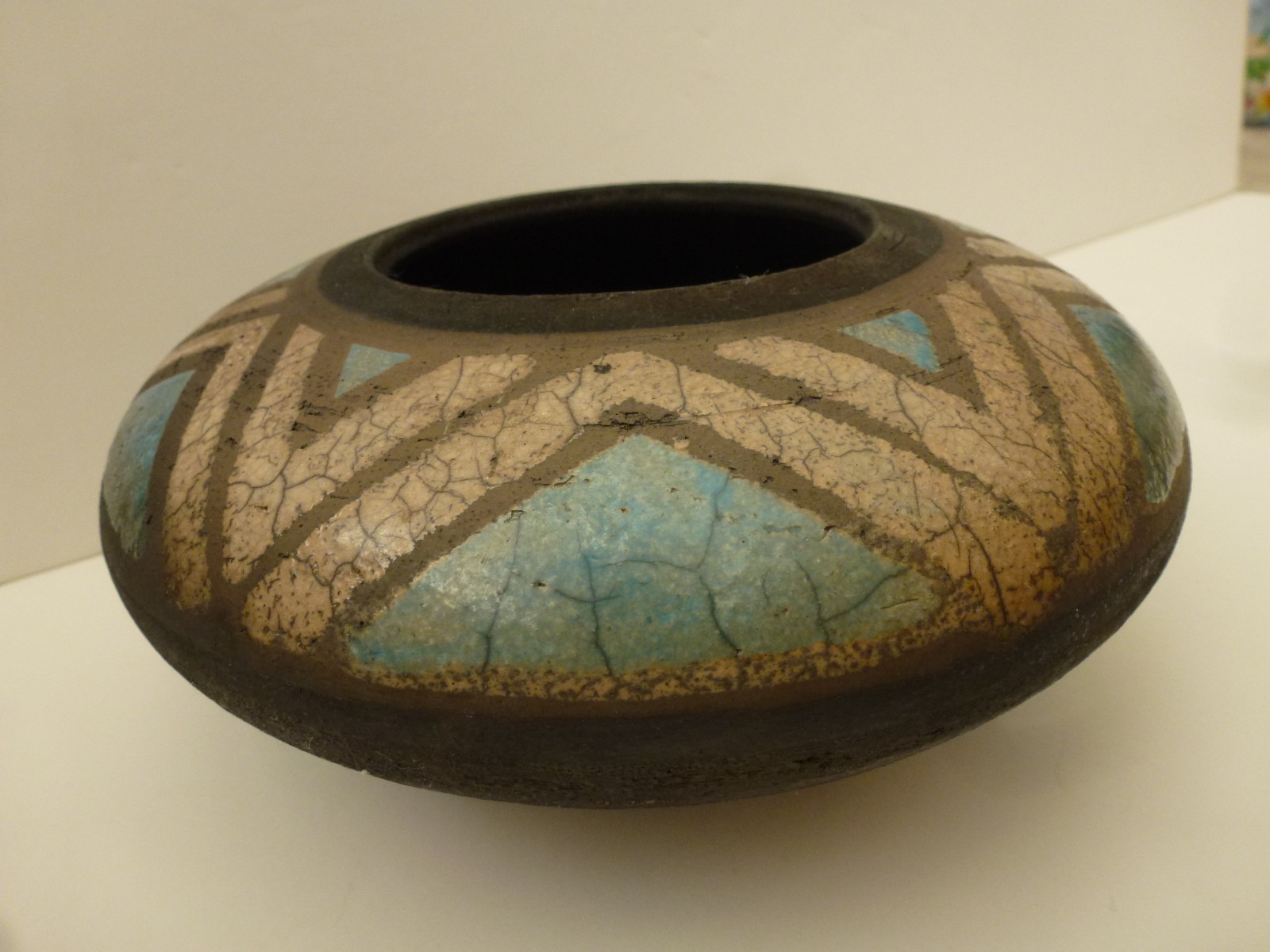 Vtg Southwestern Pottery Vase Crackle Glaze Geometric Modernist Marshall Kregel