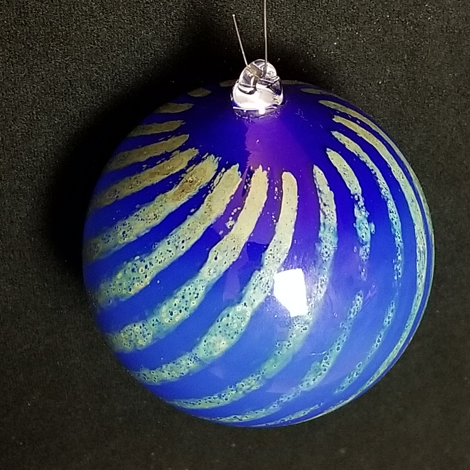 Vintage 1985 Art Glass Witch Ball Ornament Blue Green 3.5″ 3