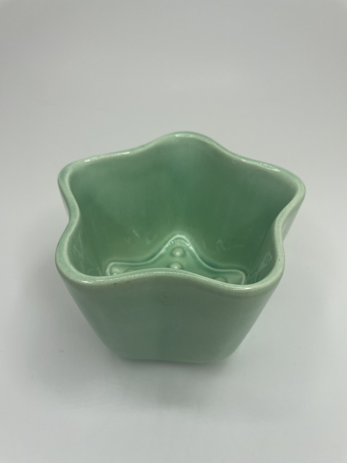 Treasure Craft Seashell Starfish Stoneware Vase Bowl, Mint Green 3.5″ Vintage
