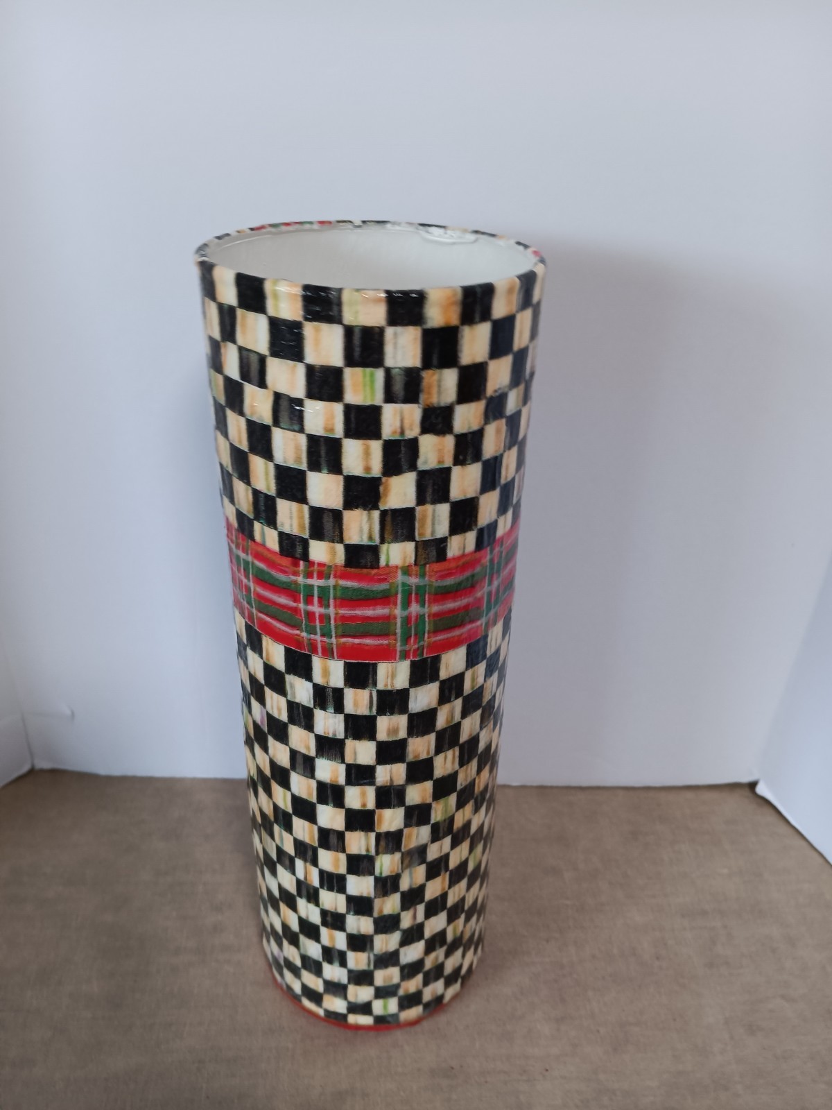 FITS WITH MACKENZIE -CHILD’S CHRISTMAS GLASS 10 1/2 ” VASE, MADE BY ME