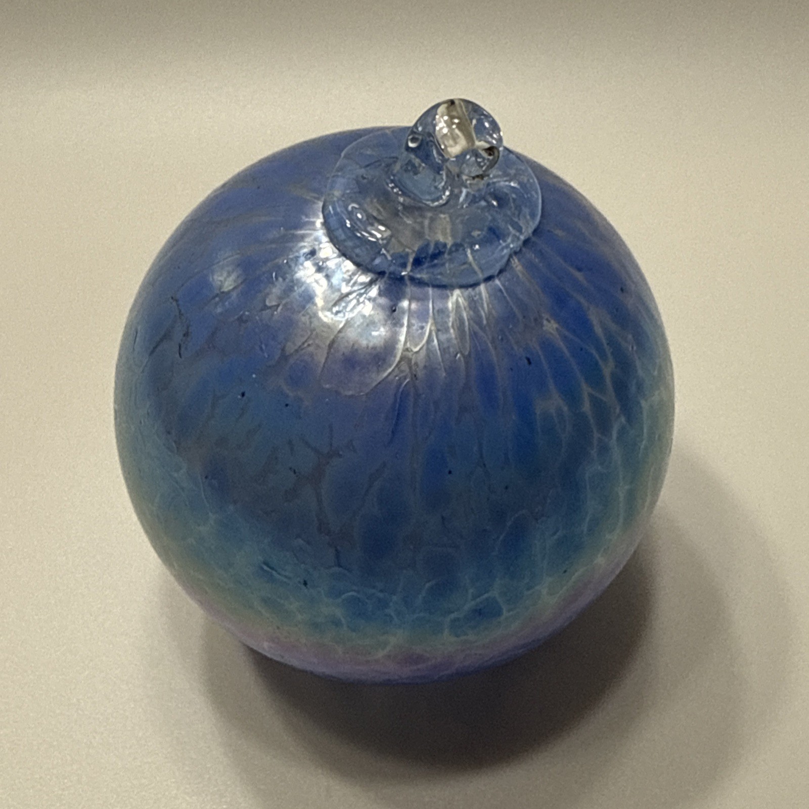 Glass Eye Studio Blown Glass Ornament Ball Blue Peacock Vintage