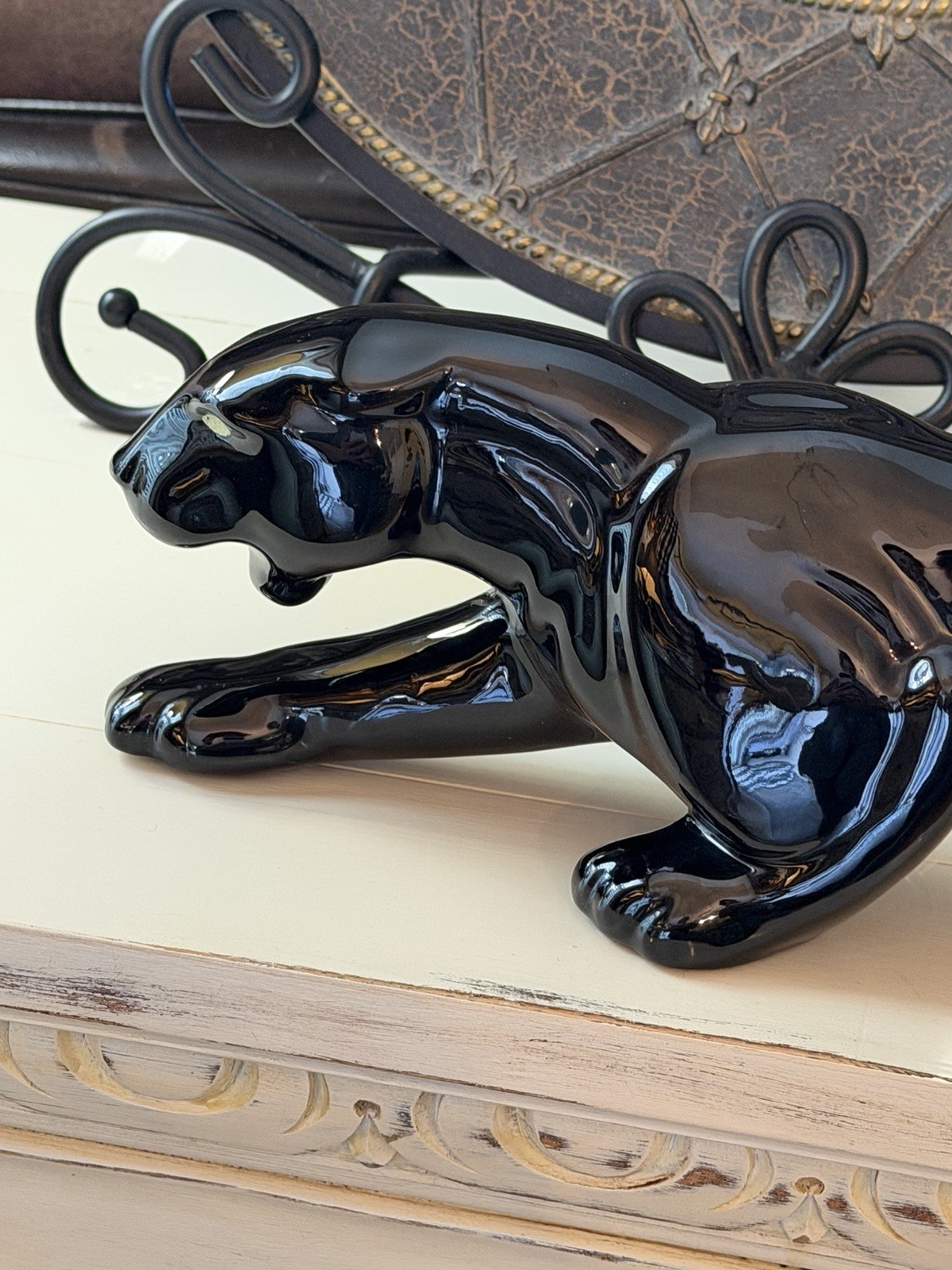 VTG MCM Royal Haeger Pottery Black Ceramic Panther Sculpture 18″