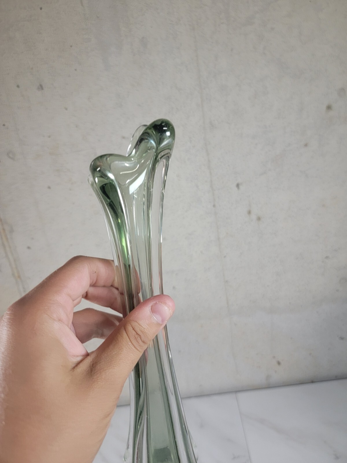 12 1/2 Inch Smokey Clear Black Stretch Glass Bud Vase