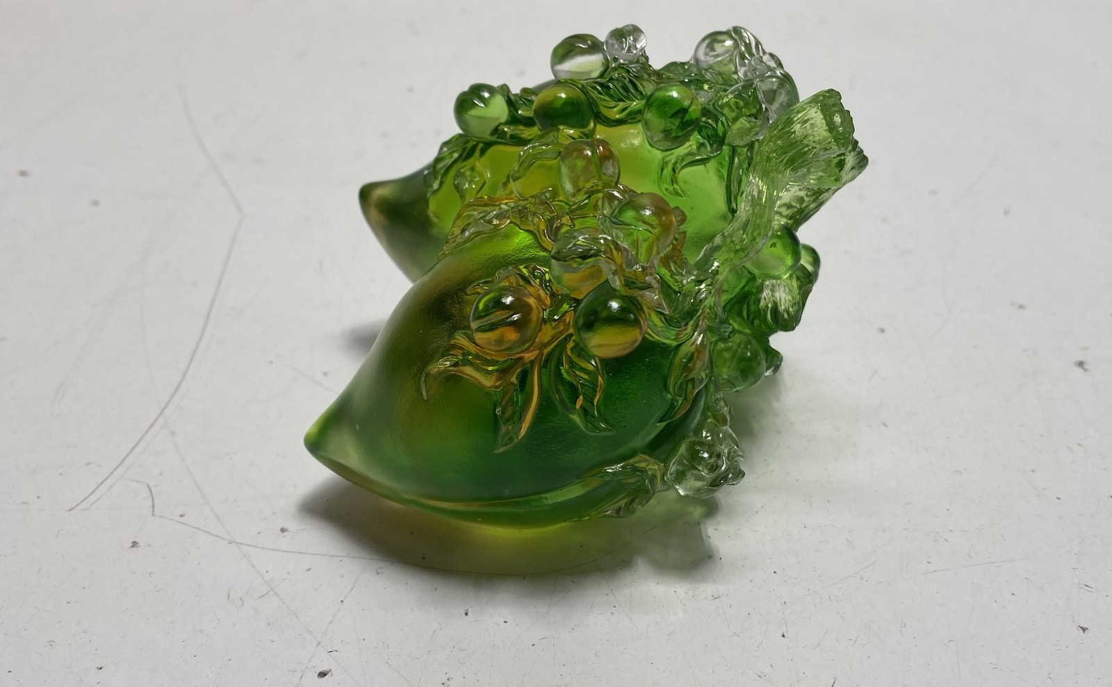 tittot Crystal Sculpture Peaches and Plums Art Glass Green Dated 2002 Box COA