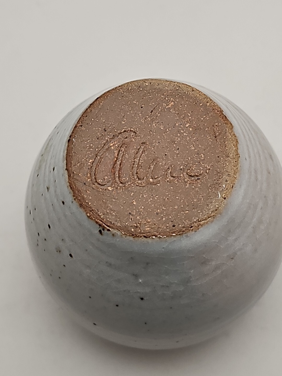 Art Pottery Mini Bud Vase Hand Thrown Gray Speckled Rotund Pot 3″ Artist Signed