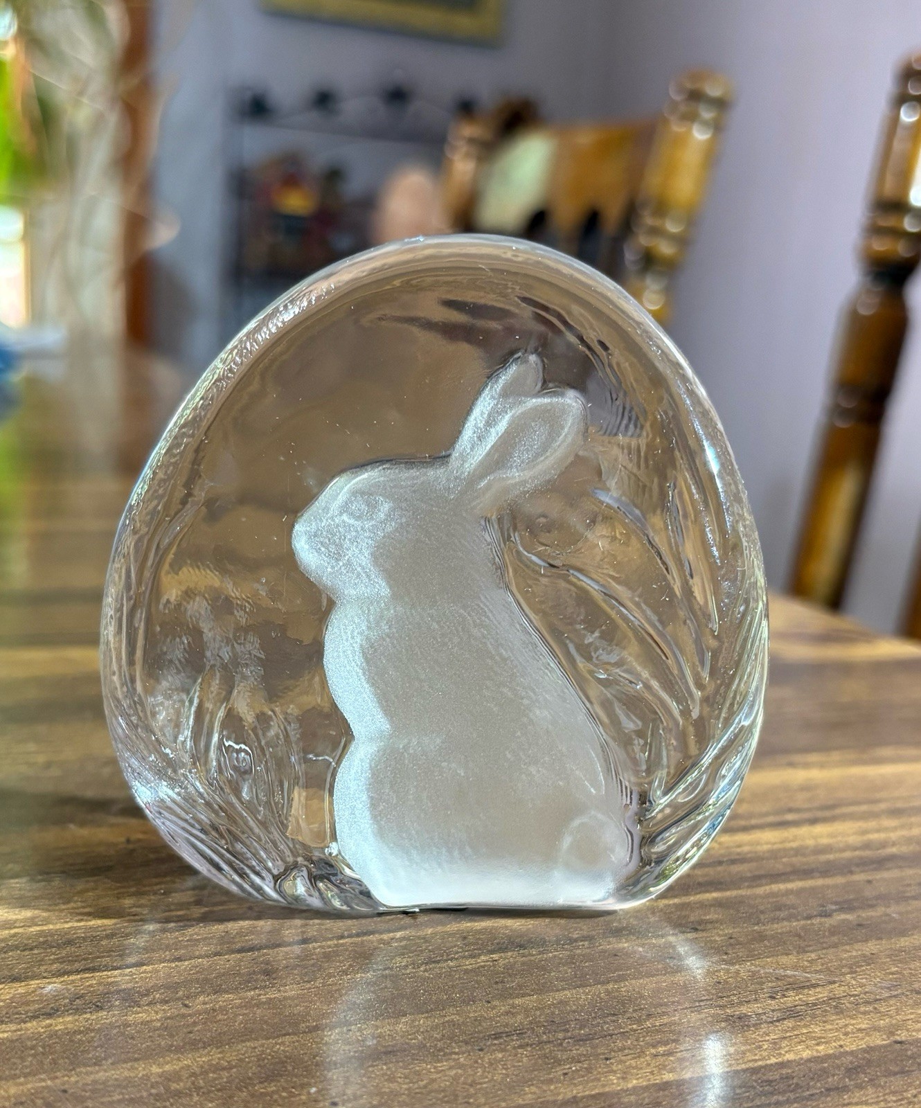 Crystal Zojecar Molded Glass Bunny Paperweight Decor Easter Yugosalvia Vintage
