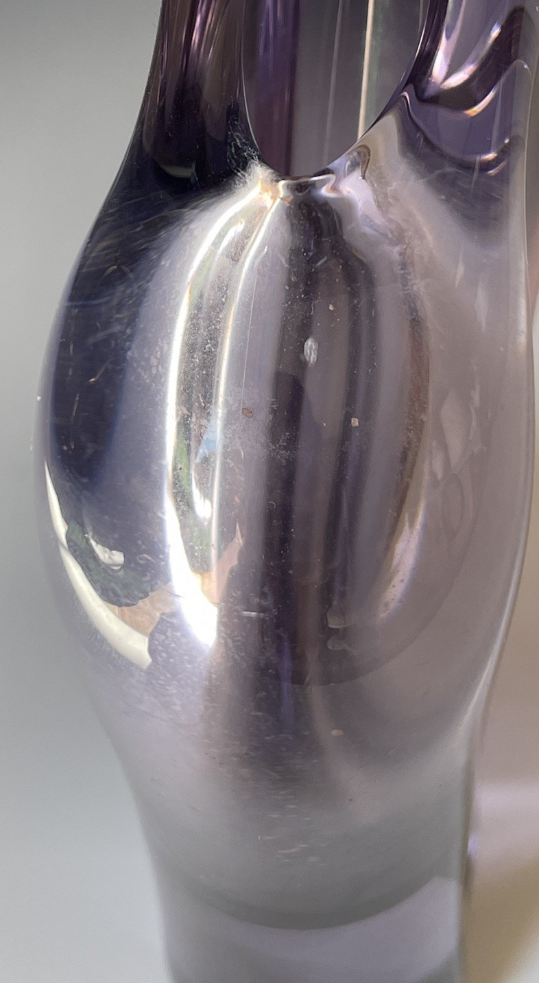 Retro Vintage Abstract Blown Amethyst Purple Art Glass Brutalist Vase Czech