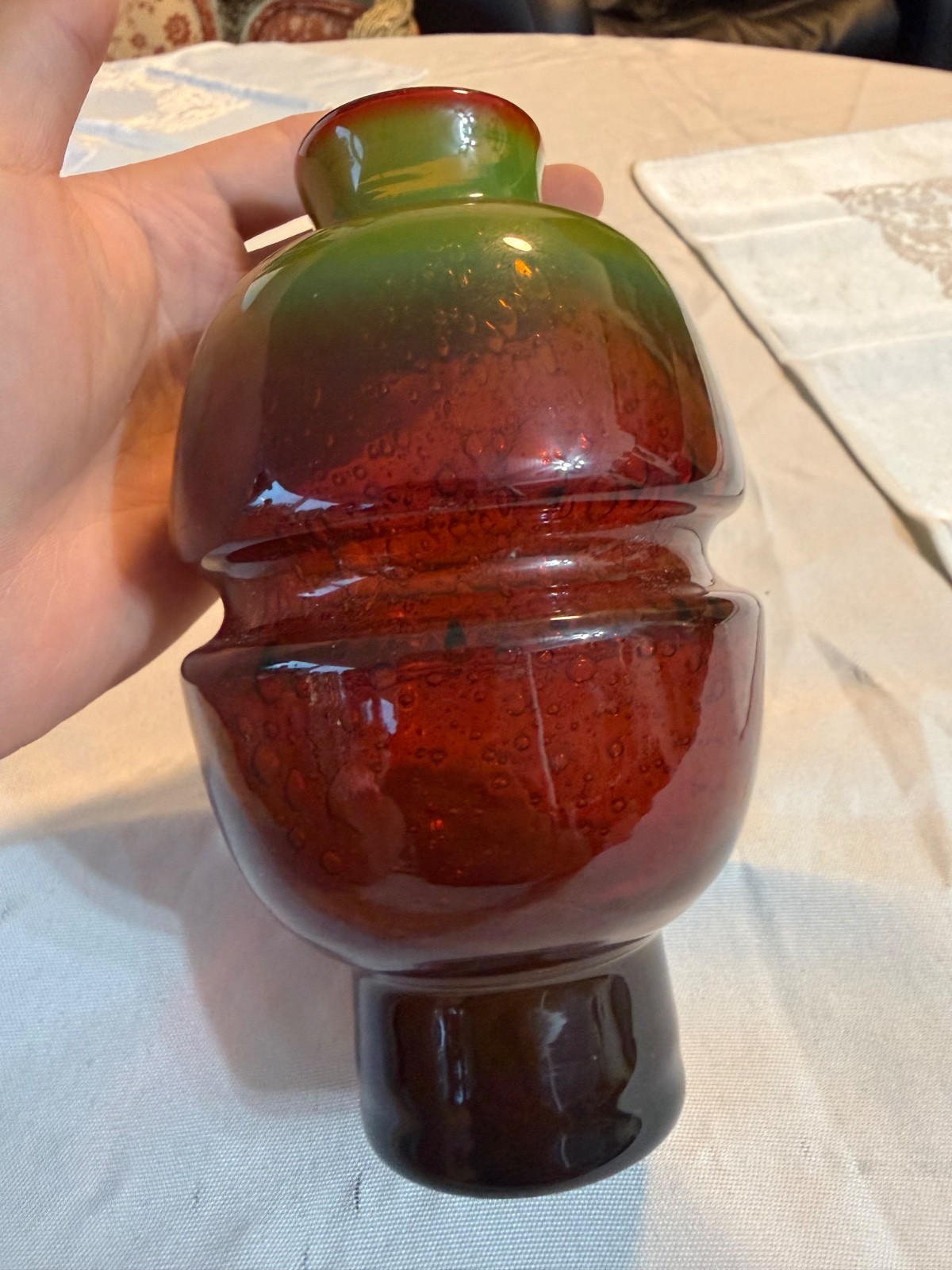 Vintage MCM Art Glass Vase Controlled Bubble Multi Color Tiered Ground Base 7″