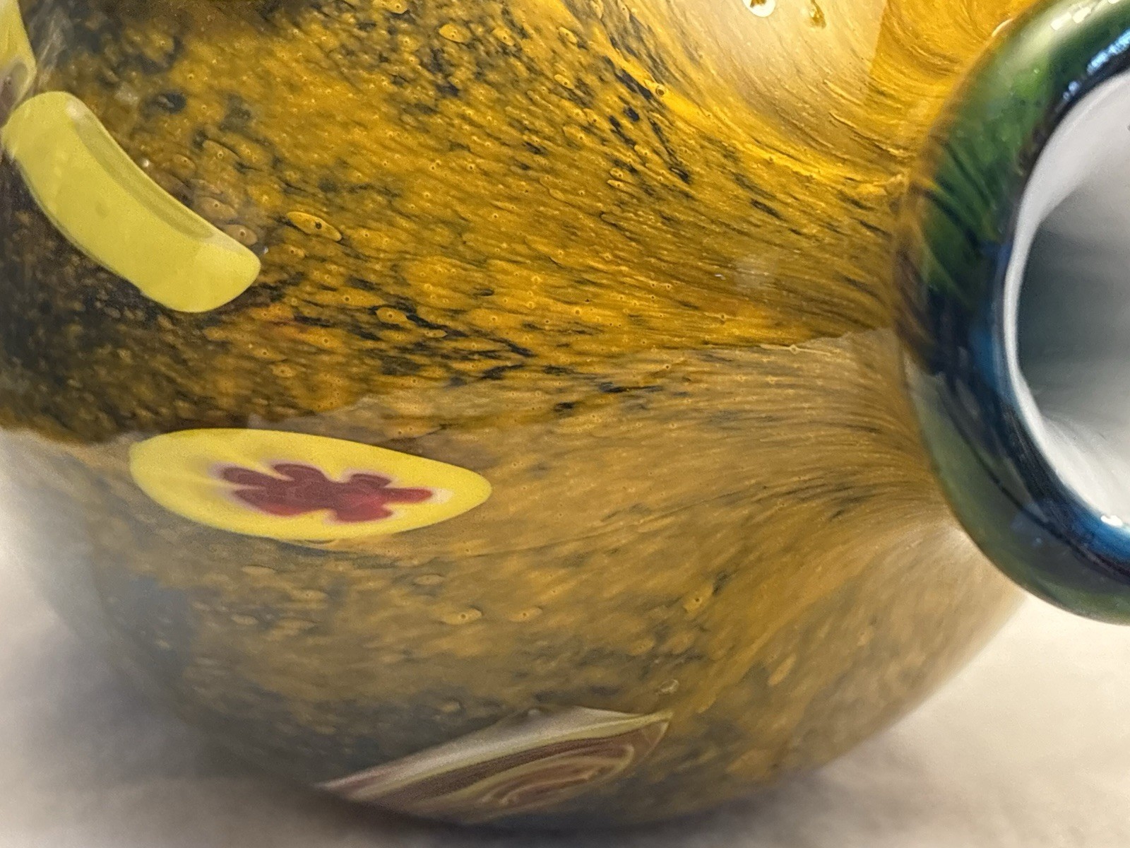 Vintage Murano Style Blown Art Glass Vase Colorful Peacock Feather Motif